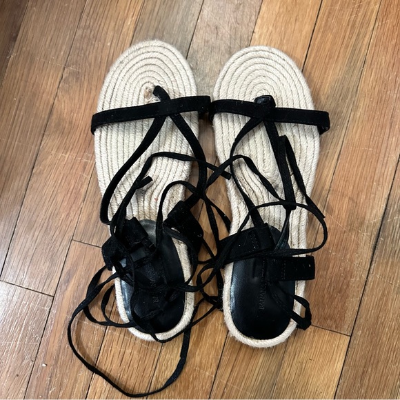 NWT BANANA REPUBLIC Leather Espadrille Gladiator Sandals Black - Picture 4 of 4